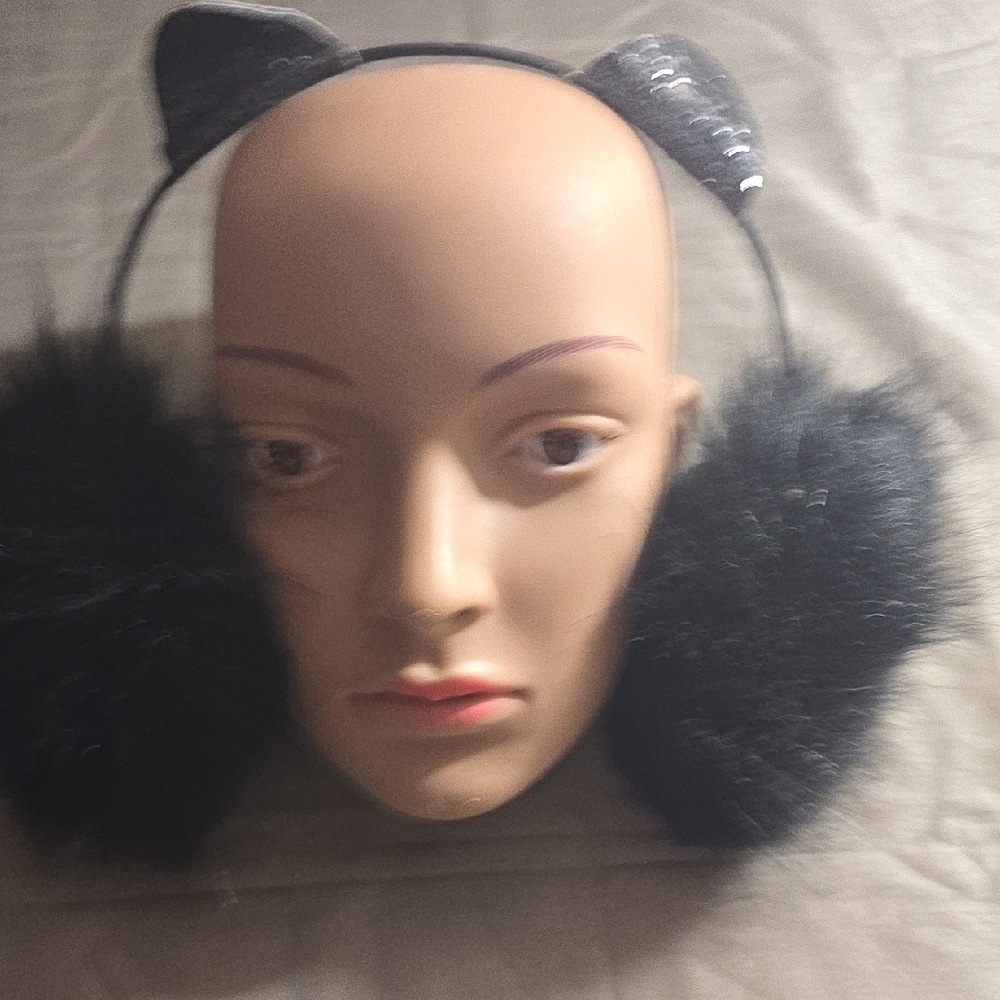 Black Cat Ear Headband with Fluffy Earmuffs
